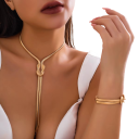 Conjunto de joyería de serpiente collar 30+7 cm y pulsera 14+5 cm Cadena torcida lisa Vintage Y2K accesorio sexy para mujeres 2