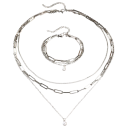 Set di collana e bracciale a catena a più strati in acciaio inossidabile con perle delicate Gioielli di lusso per donne accessorio elegante 7