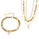 Set di collana e bracciale a catena a più strati in acciaio inossidabile con perle delicate Gioielli di lusso per donne accessorio elegante 4