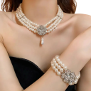 Set di gioielli in perle Bracciale Collana Orecchini Design francese di lusso Lega Pietre decorative Gioiello elegante floreale 5