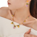 Set floreale colorato collana 44,5 cm orecchini 3,9 cm gioielli da sposa serali in rame per donne ballo fidanzamenti 2