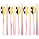 Juego de cubiertos Cuchara y palillos Juego de utensilios para cocina asiática cubiertos de mesa elegantes para el hogar 5