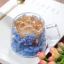 Dubbelskiktat glas mugg 200 ml med blommönster 9 × 8 × 7,5 cm mugg med handtag för kaffe te mjölk genomskinlig drickmugg 2