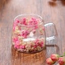 Dubbelskiktat glas mugg 200 ml med blommönster 9 × 8 × 7,5 cm mugg med handtag för kaffe te mjölk genomskinlig drickmugg 3