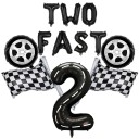 12 db Fóliás lufik Verseny témájú Two Fast 2-es számú Gumik és verseny zászlók Dekoráció gyermek születésnapi bulira 1