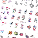 12 pcs autocolantes de unhas em tinta 16,5x25,5 cm Flores aquareladas gatos borboletas graffiti folhas transferências aquáticas manicur 1