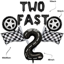 12 pcs Ballons en Folie Thème de Course Two Fast Numéro 2 Pneus et Drapeaux de Course Décoration pour Anniversaire d'Enfant 2