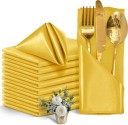 12 pcs Serviettes en satin 30 x 30 cm Matériau doux et brillant Serviettes en tissu élégantes pour mariage, célébration, repas festifs 8