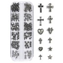 120 ks kovové ozdoby na nehty kříže srdce hvězdy Evropsko-americký tmavý vintage styl Y2K Premium Metal Nail Art dekorace krabička 1