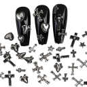120 st metalliska nageldekorationer kors hjärtan stjärnor europeisk-amerikansk mörk vintage stil Y2K premium metall nagelkonst dekoration låda 2