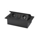 Fällbart uttagspanel 2 EU uttag + USB 265×118×70 mm aluminium panel med utdragknapp för arbetsyta 2