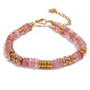 Armband aus Naturstein 17 cm + 6 cm Verlängerung Perlen Edelstahl goldfarbig verstellbare Kette unisex 11