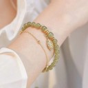 Armband av naturliga stenar 23 cm justerbart med pärlor och kedja metall detaljer hänge blad smyckesaccessoar 2