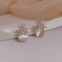 Orecchini a bottone con pietra dall'aspetto di opale 2,2 × 1,7 cm, decorazione in tonalità dorata, orecchini da donna a puzeta per uso quotidiano 3