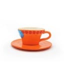 Ceramic Mug with Saucer 250 ml, Coffee and Tea Mug in Orange with Relief Face Decor for Home Use 1