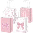 Pungi de hârtie pentru cadouri cu motiv de fundițe 15x8x21 cm hârtie albă pungă decorativă pentru cadouri aniversări și sărbători 2