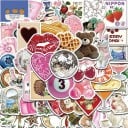 Estetyczne naklejki retro mix motywów 50 szt. 5,4x5,4 cm plastik wielokolorowe do scrapbookingu, kalendarza, notatnika, telefonu, dekoracji 1