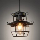 Hängande metallbelysning med klockskärm och bur, E27-sockel i retrostil, matt svart, bredd 23 cm, för bar eller kök 2