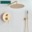 Concealed Shower System 2-Way Valve Rain Shower 30 cm Hand Shower Hose 150 cm Lever Brushed Gold For Bathroom 1