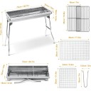 Bärbar hopfällbar kolgrill 73 x 33,5 x 70 cm rostfritt stål silver korrosionsbeständig för camping och picknick 2