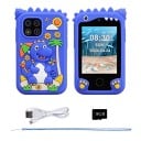 Barntelefon med dinosaurmotiv och dubbel kamera med 2,8" TFT-skärm, 10 utbildningsspel, 600 mAh batteri och 8 GB kort 1