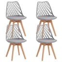 Essstuhl mit Rückenlehne Set 4 Stück Gitterrückenlehne und gepolsterter Sitz 82 x 55 x 48 cm Kunststoff und Holzbeine Für Esszimmer und Küche 1