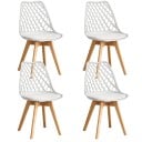 Essstuhl mit Rückenlehne Set 4 Stück Gitterrückenlehne und gepolsterter Sitz 82 x 55 x 48 cm Kunststoff und Holzbeine Für Esszimmer und Küche 2