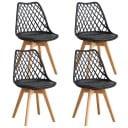 Essstuhl mit Rückenlehne Set 4 Stück Gitterrückenlehne und gepolsterter Sitz 82 x 55 x 48 cm Kunststoff und Holzbeine Für Esszimmer und Küche 3