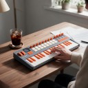 MIDI-tangentbord med viktade tangenter och FM-syntes, 37 tangenter, 16 RGB-pads, 1,54" display, grå-orange, för studio och liveframträdanden 2