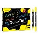 12er Set Acrylmarker zum Selbermalen, Doppelstift mit Pinsel und Punktspitze, für Steine, Holz, Stoff, Keramik und Leinwand 1
