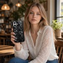 Silikonfodral för iPhone 17 Pro Max Spetsmönster Mörk design Mjukt och lätt Matt och halkfritt Stötsäkert och repbeständigt 5