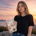 Stötsäker transparent skydd för iPhone 16e Vintage blommönster av vita liljor Krämfärgad ram Telefon skydd för varje dag 8