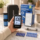 Blodsockermätare G-427B med Bluetooth och MedM Health-app med 50 teststickor och 50 lancetter utan kodning med resultat på 5 sekunder svart 5