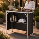 Fällbar bärbar bardisk med hylla och transportväska 97,5 x 38,5 x 87 cm Aluminiumram och MDF-skiva Svart Disk för mässor och evenemang 5