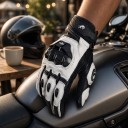 Vindskyddande och beröringskänsliga motorcykel- och motocrosshandskar i läder med knogskydd och handledsrem för väg och terräng 3
