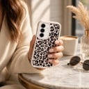 Silikonskal för Samsung Galaxy S25 FE med leopardmönster Skyddande ram för kameran Förhöjda kanter Mobilskal med tryck 3