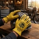 Flerfunktionsmotorcykel- och arbetsvantar i gul färg med tryck av döskalle och blixtar samt elastisk manschett för motorcykel och trädgård unisex 5
