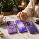 Mobilskal Samsung Galaxy S26 Avtagbar glittrande panel Stöd för magnetisk laddning Plastfodral med handledsrem 5