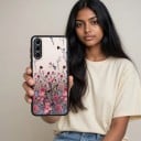 Skydd för Samsung Galaxy S26 Ultra med blommotiv Matt baksida Material PC och TPU Skyddande ram runt kameran Mobilskal med tryck 3