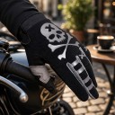 Heltäckande sporthandskar för motocross med dödskalletryck och förstärkt tumme i svart med grå detaljer för terrängkörning 2