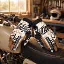 Heltäckande sporthandskar för motocross med tryck och camouflagemönster samt förstärkt tumme i beige för terrängkörning 3