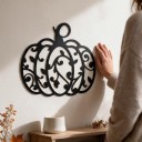 Halloweendekoration för dörrar Pumpa med ornament 30 x 28 cm Utskuren siluett Svart Dekorativ skylt Höstdekoration för ingång och hem 2