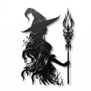Halloweensk dekorativ hängande dörrdekoration Häxa med långt hår och stav 30,28 x 40 cm Svart siluett Dekorativ skylt Inredning av ingång och hem 5