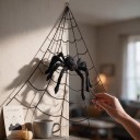 Halloween Stor Spindelväv 5 m Triangulär Utomhusdekoration Med Krok och 5 Markspikar Dekoration för Hus och Trädgård Halloween Dekoration 4