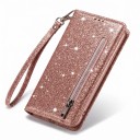 Glittrande flipfodral för Samsung Galaxy S24 FE Med dragkedjefack och kortfack Handledsrem Material PU-läder Knytbokfodral för mobil 11