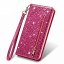 Plånboksfodral för Samsung Galaxy S25+ Glittrande yta Dragkedjefack och kortfack Handledsrem PU-läder Plånboksfodral för mobil 15