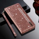 Klädesfodral för Samsung Galaxy S25 Ultra Glittrande yta Dragkedjefack och kortfack Handledsrem PU-läder Plånbok för mobil 13