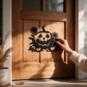 Halloweendekoration för dörr eller vägg Utskarvad pumpa med solrosor 30 x 25 cm Svart siluett Dekorativ skylt Höstdekoration för hemmet 2