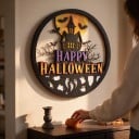 Halloweendekoration för dörr eller vägg Rund skylt Happy Halloween 40 cm Platt 2D Spökhus och spöken Färgglad Dekoration av ingången 3