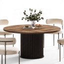 Rund matbord för 4–6 personer Diameter 122,4 cm Höjd 74,9 cm Skiva MDF och metallunderrede med räffling Maximal belastning 136 kg För matsalen 10